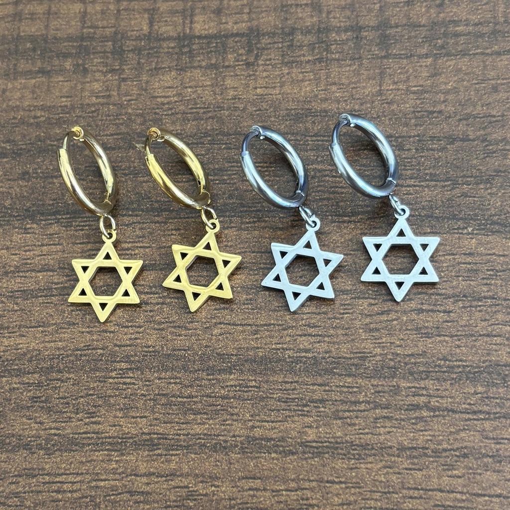 Unisex 18K Gold-Plated Stainless Steel Hexagram Dangle Coil Earrings
