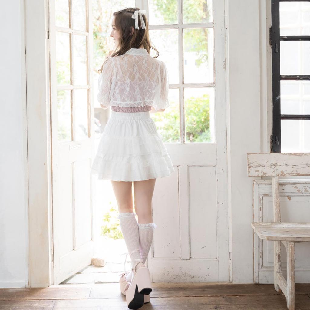Yumetenbou Tiered Frill Ballerina Skirt, Mini Skirt, Flared Skirt, Women's, French Girly