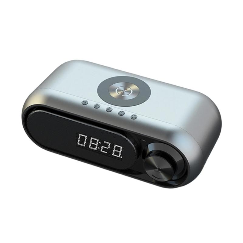 Portable Bluetooth-compatible Loudspeaker with Clock LED Time Display 15W Wireless Charging Multifunctional Digital Clock