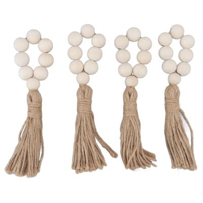 Napkin Ring Decorative Elegant Wood Beads Table Napkin Holder with Tassels for Party Wedding Home