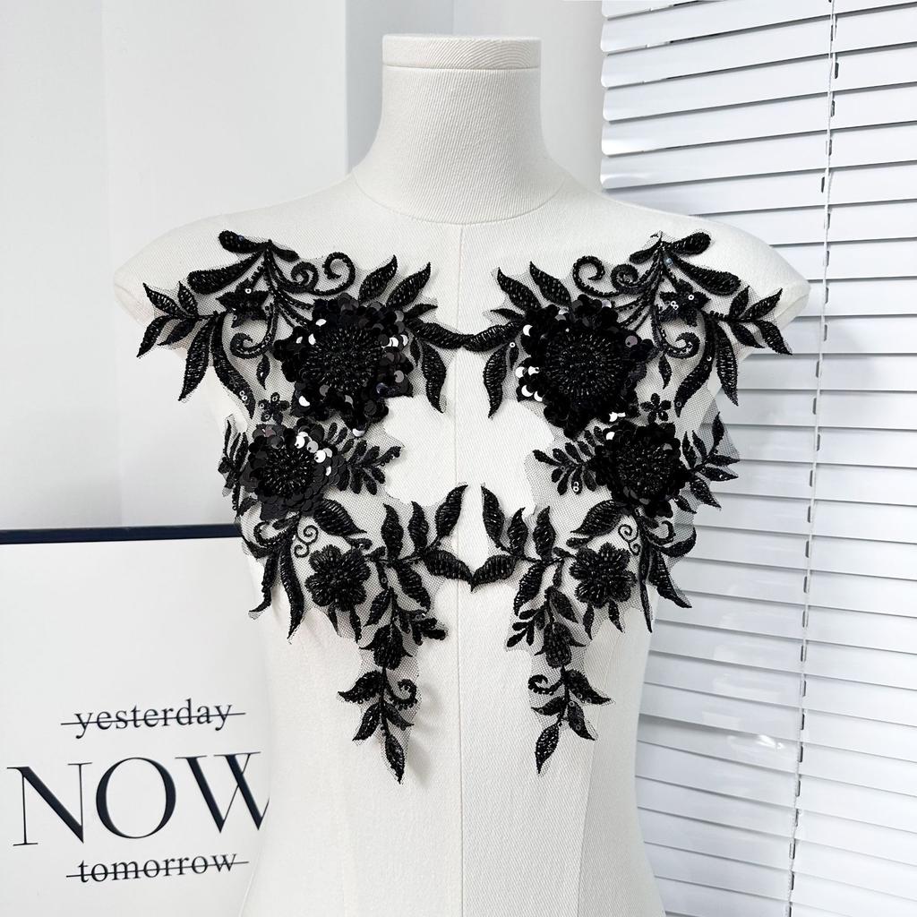 Mesh Solid Color Sequin Bead Embroidery Cloth Sticker Heavy Industry Embroidery Clothing Lace Accessories Diy Jewelry