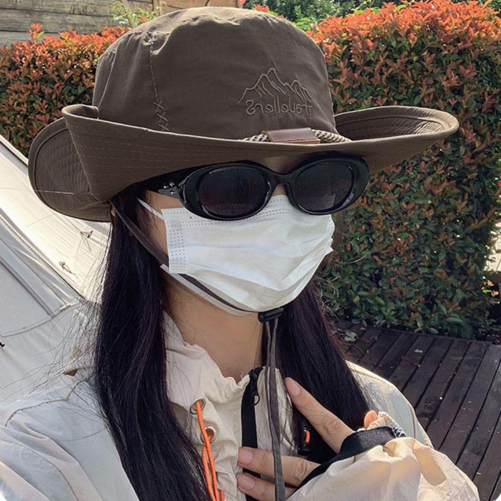 Solid Color Hiking Fisherman Hat Sun Protection Hiking Cap Breathable Western Cowboy Hat  Famale