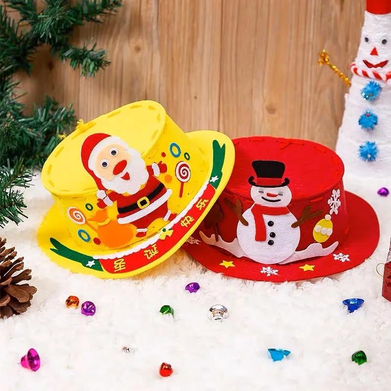 DIY Christmas Cap Adornment Children Handmade Non-Woven Hat Craft Kits Toys Ideal for Kids Kindergarten Learning-Focused Playthings Xmas Presents