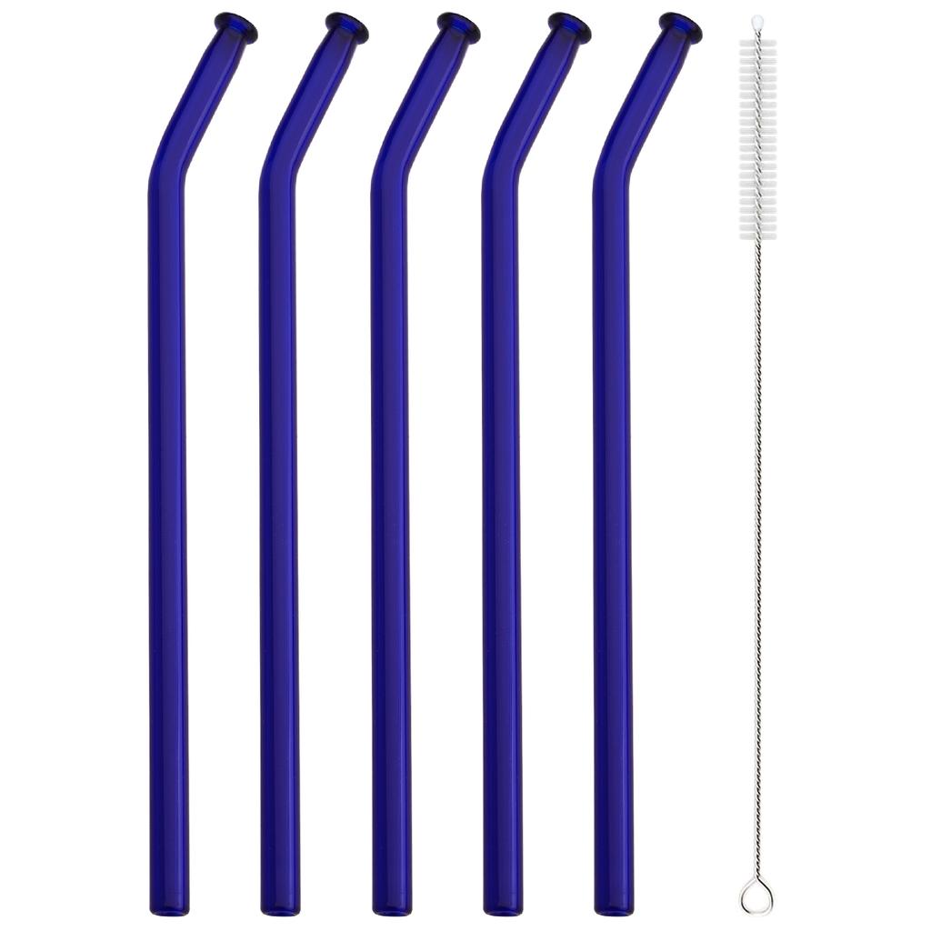 5pcs High Borosilicate Glass Straw Sets Reusable Bent Glass Straw Milk Tea Juice Cocktail Straw with Brush Party Bar Accessories