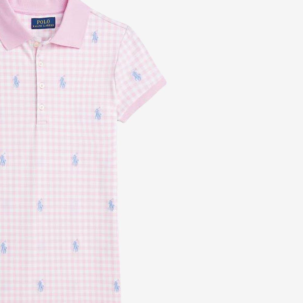 Polo Ralph Lauren SS24 Logo Embroidered Plaid Straight Cut Split Short Sleeve Dress Kids dresses Light-Pink CWPODRSG3D20826-650