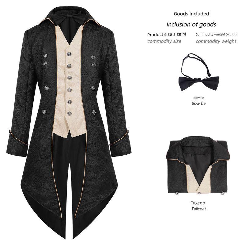 Halloween Swallowtail Medieval Costume Mid-Length Punk Men s Overcoat Party Dress Punk Tuxedo. Black M
