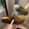 Thick bottom inner height increase two wear bag head half slippers women wear new autumn retro Boken slippers