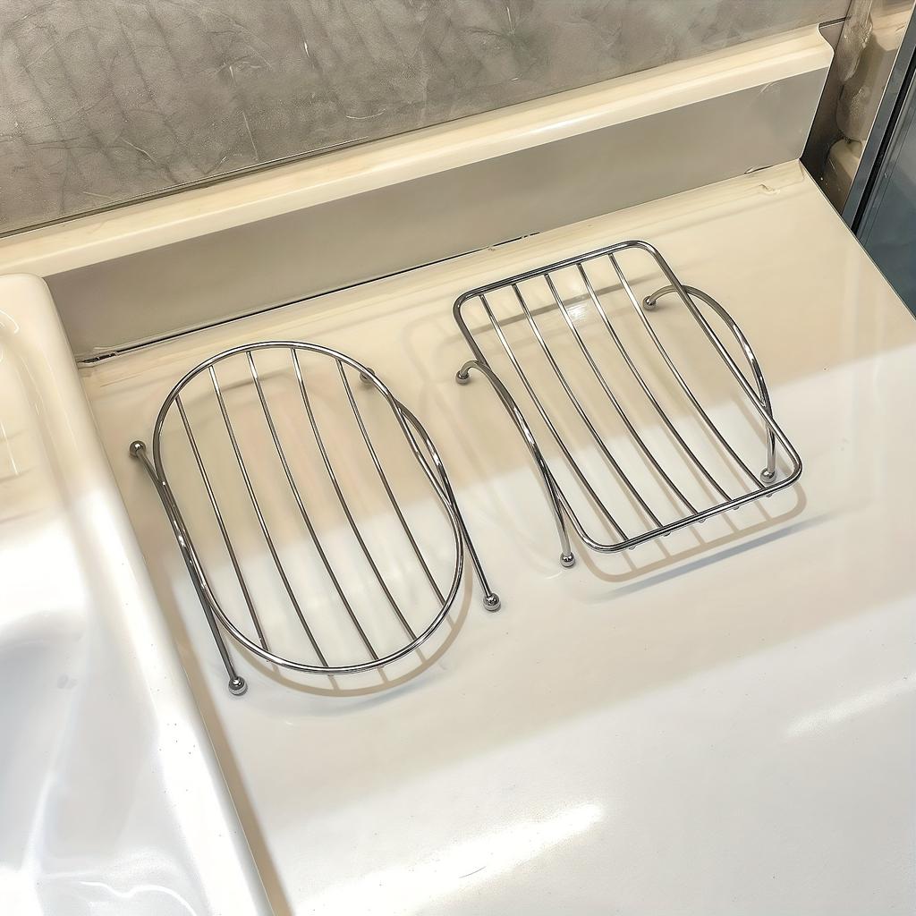 Modern Style Stainless Steel Soap Dish Bathroom Sink Organizer | Hollow Drain Soap Holder Anti-Water Storage Rack for Countertop