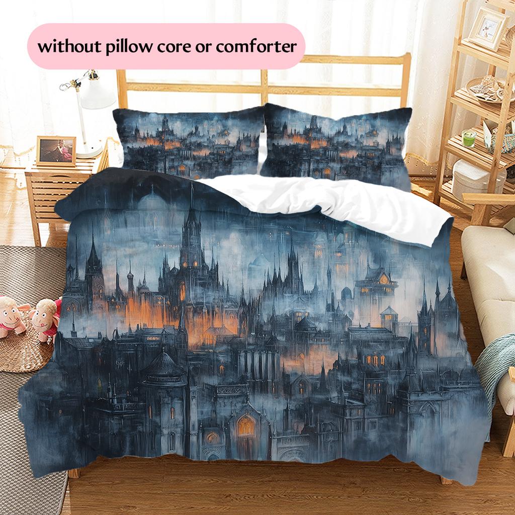 Sky Castle Pattern Bedding Quilt Set  Home Decoration  Gift (1 * Duvet Cover + 2 * Pillowcase  Without Core)