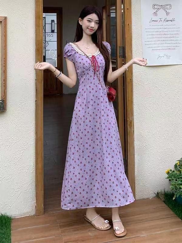 Large size gentle wind dress women's summer pear-shaped body floral skirt fat MM belly and thin skirt