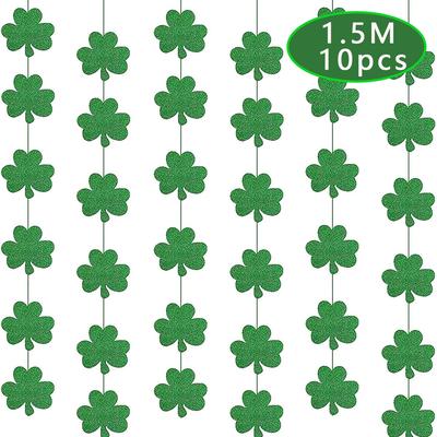 1.5M10 Pieces Irish Festival Party Decoration Clover Lucky Grass Sewn Latte Flag Banner Customization