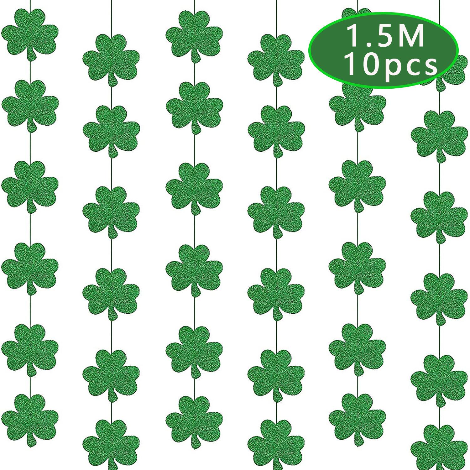 

St. Patrick S Day Party Party Decoration Lucky Star Clover Flag Cuckold Spiral Pendant Glitter clover latte
