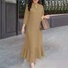 ZANZEA Women Casual V-Neck 3/4 Sleeve Solid Color Long Dress