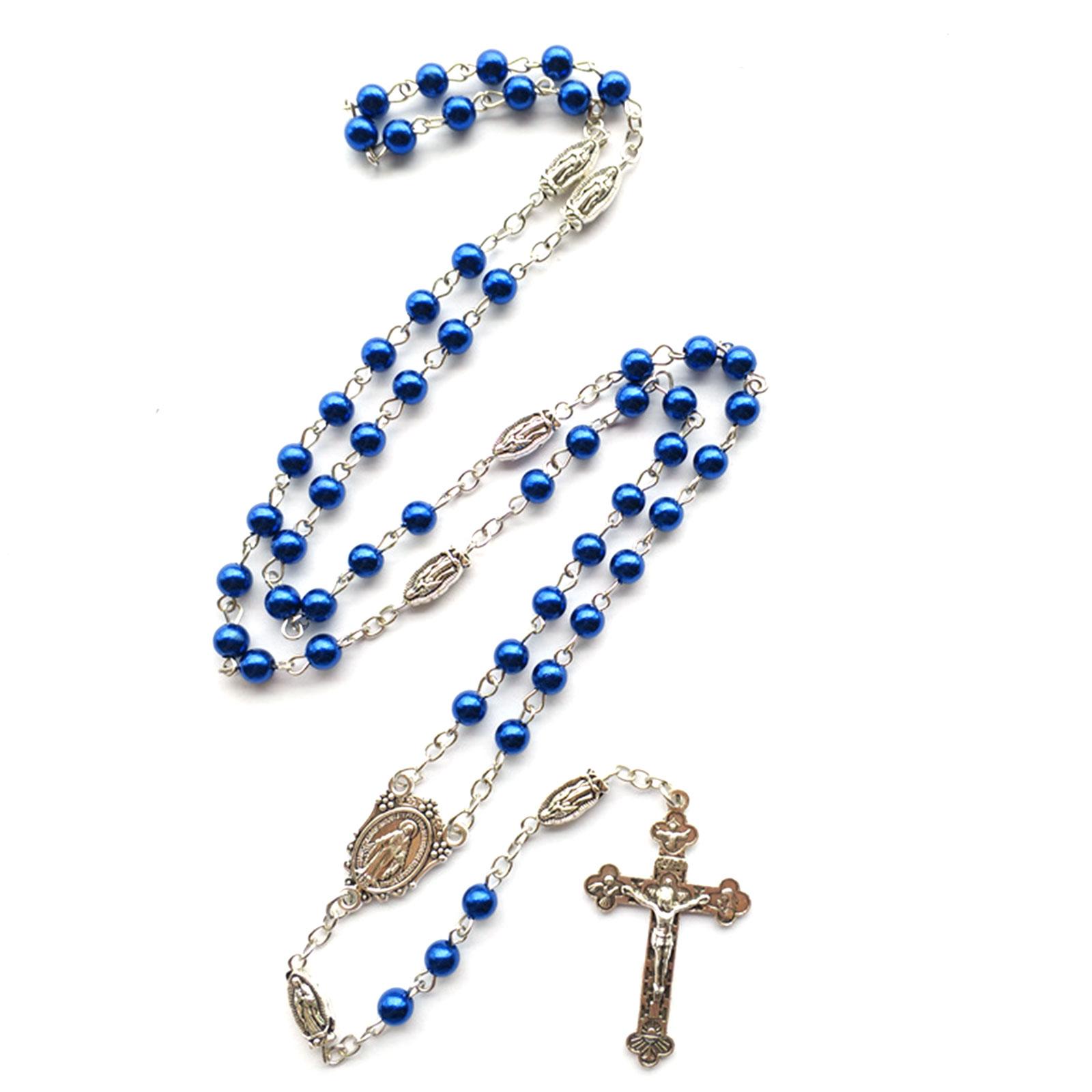 Crystal Beads Rosary Catholic Necklace Miraculous Medal & Crucifix Pendant Catholic Necklace Chain for Women Girl Teen 1
