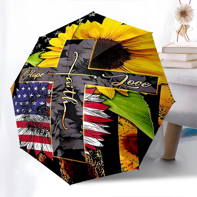 Flagge Sonnenblume - Automatischer Regenschirm, Vierjahreszeiten Tragbarer Faltregenschirm, Geeignet für Männer und Frauen, Reisen, Täglicher Kompakter Regenschirm, Outd