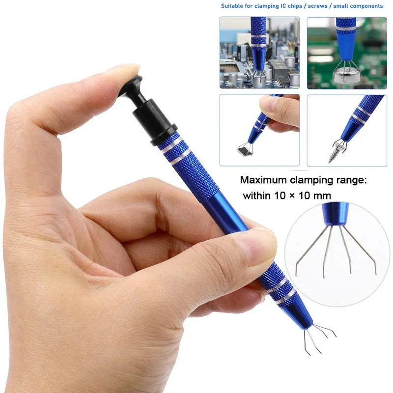 Electronic Component Grabber Four Claw SMD IC Extractor Pickup BGA Chip Picker Patch IC Suction Pen Electronic Repair Hand Tool