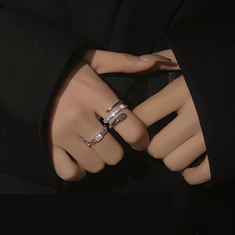 Sliver Color Geometric Winding Open Rings For Women Men Y2K Exquisite Shiny Personality Finger Ring Jewelry Party Gift