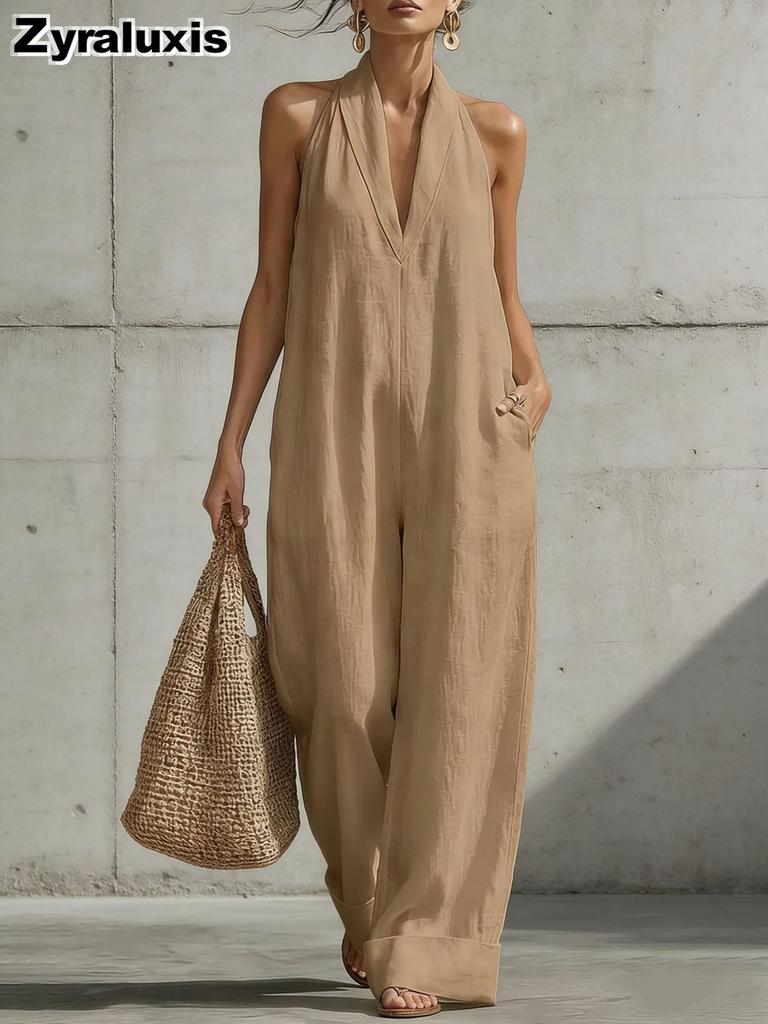 Mono Casual Elegante sin Mangas de Algodón y Lino de Verano para Mujer