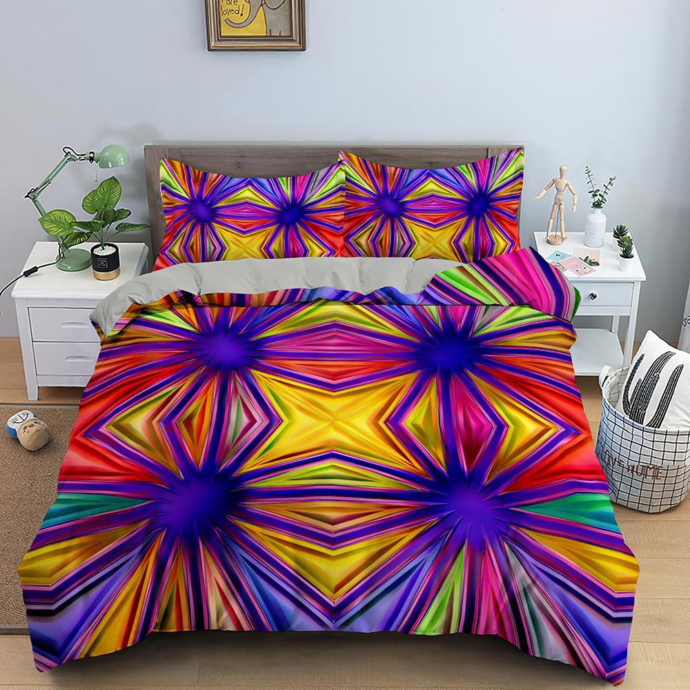 Geometric Duvet Cover Set Colourful 3D Design Polyester Comforter Cover Bedding Set King Queen Twin Full Size For Kids Teens Boy