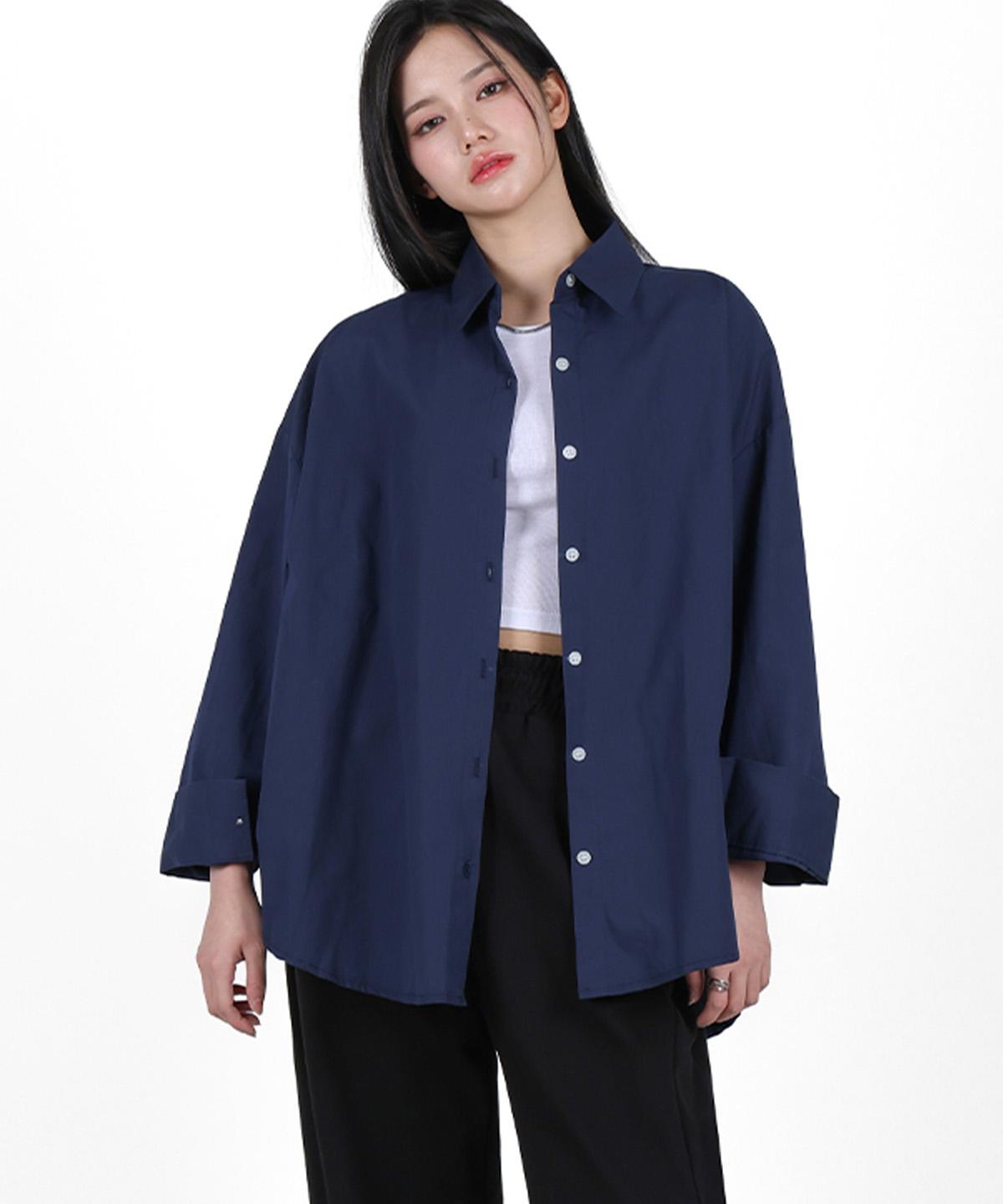 Poder Fit Oversized Cotton Shirt_Navy Free (Ft15)