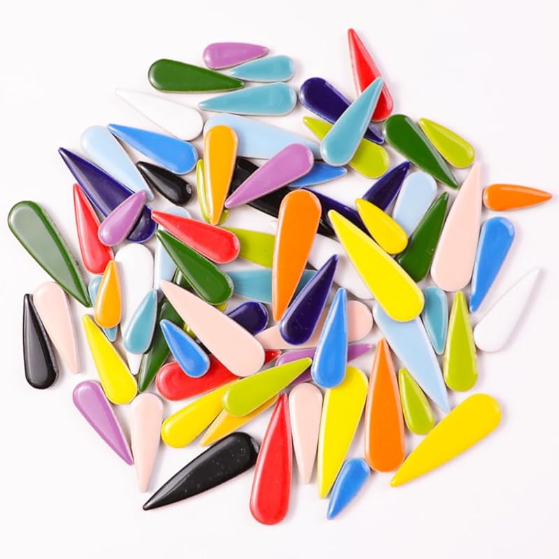 454g Petal Ceramic Mosaic Tiles for Crafts Art, Water Drop Flower Tiles Irregular Ceramic Tiles Bulk, 0.4 Inch Square Glazed Porcelain for DIY Mosaic