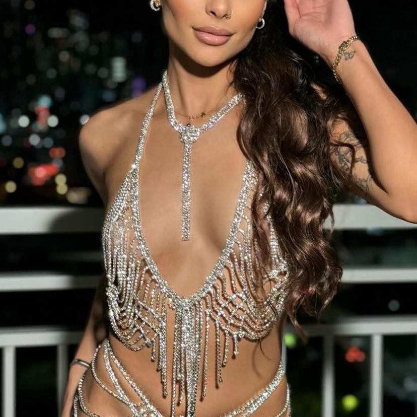 European And American Multi-Layer Fringed Chest Chain Nightclub Sexy Trend Rhinestone Body Chain Female Body Chain