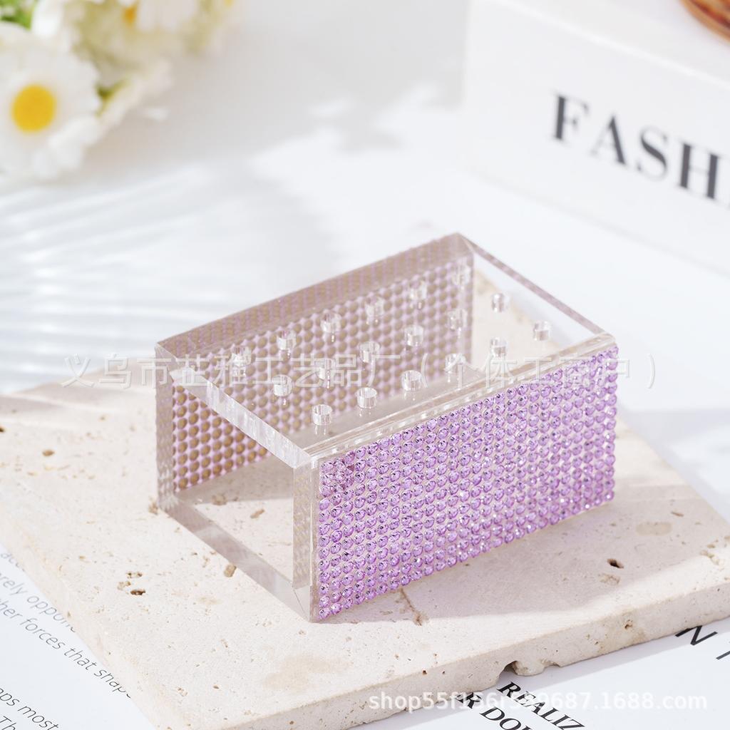 18-Hole diamond-encrusted acrylic grinding head box acrylic jewelry storage box ins simple acrylic