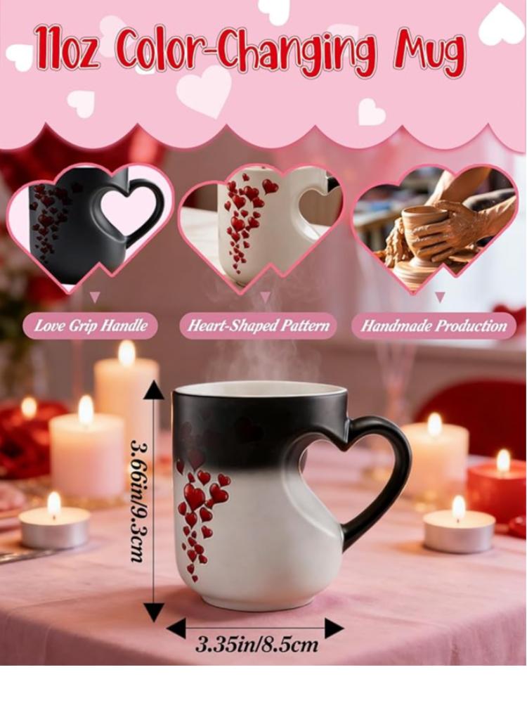 Heat Sensitive Color Changing Heart Handle Mug Strange Rare Mate Couple Valentine's Day Wedding Coffee Mug Cup Festival Gifts