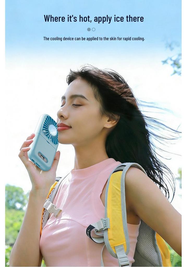 Neck-Hanging Portable USB Fan with Ice Pack, Desktop Stand, Makeup Mirror, and Folding Design