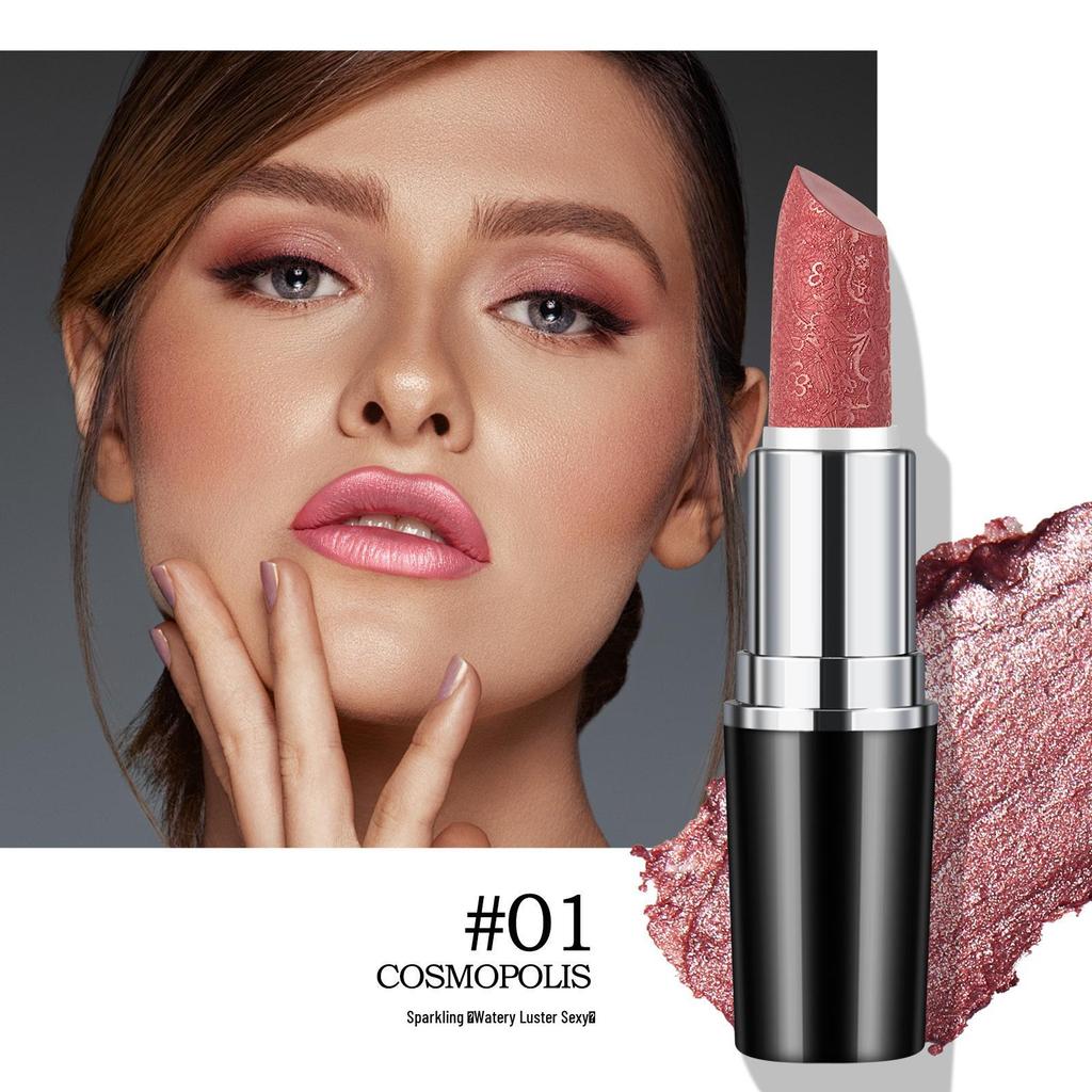 Non-Fading Hydrating Pearl Shimmer Lipstick with Long-Lasting Moisturizing Balm.