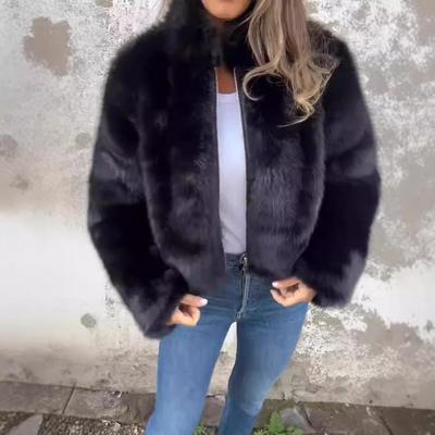 2024 Women's Faux Fur High Collar Zipper Casual Top Coat for Autumn and Winter