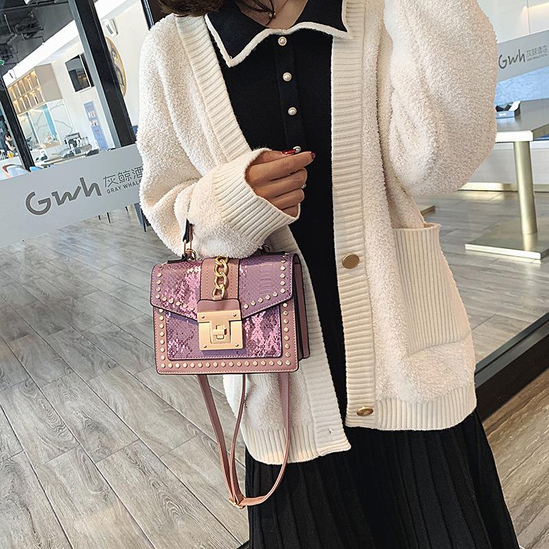 Bag bag women's bag 2025 tide Korean version fashion snake pattern personalized rivets tide versatile single shoulder crossbody small square bag pu
