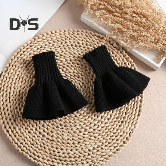 1 para damskich mankietów na nadgarstki dzianinowe elastyczne antypoślizgowe falbany utrzymujące ciepło ozdoba nadgarstka jednolity kolor księżniczka fałszywe mankiety fotografia prop