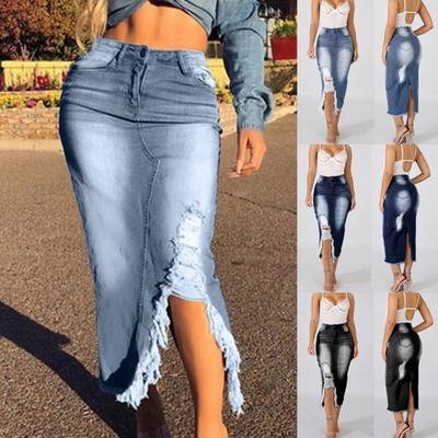 MAITA Cooljacket Hoge Kwaliteit Dames Mode Hoge Taille Gescheurd Verwoest Bodycon Street Style Denim Rok Bb Queen