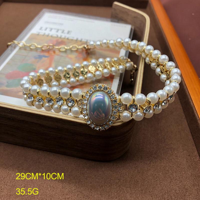 Necklace Gray Shell Pearl Colored Glazed Neck Chain Stud Earrings Bracelet Set