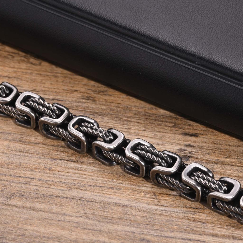 Vnox 8mm Vintage Byzantine Bracelets for Men, Oxidized Bold Square Links Chain Wristband, Viking Punk Father's Day Gift to Dad