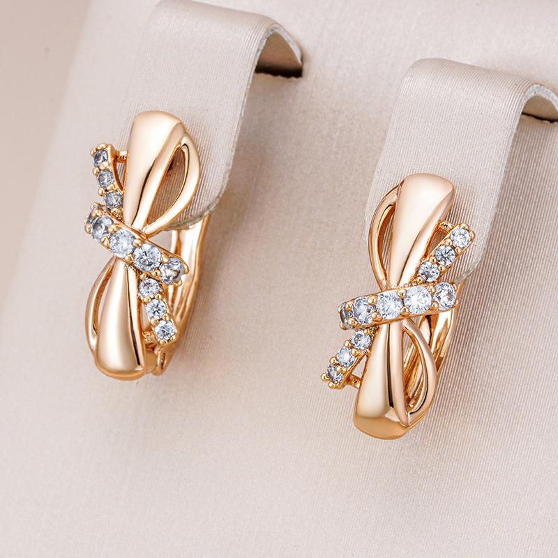 Rose Gold Color Earrings For Women Girl Fashion Bowknot Natural Zircon Drop Earring High Quality Daily Jewelry