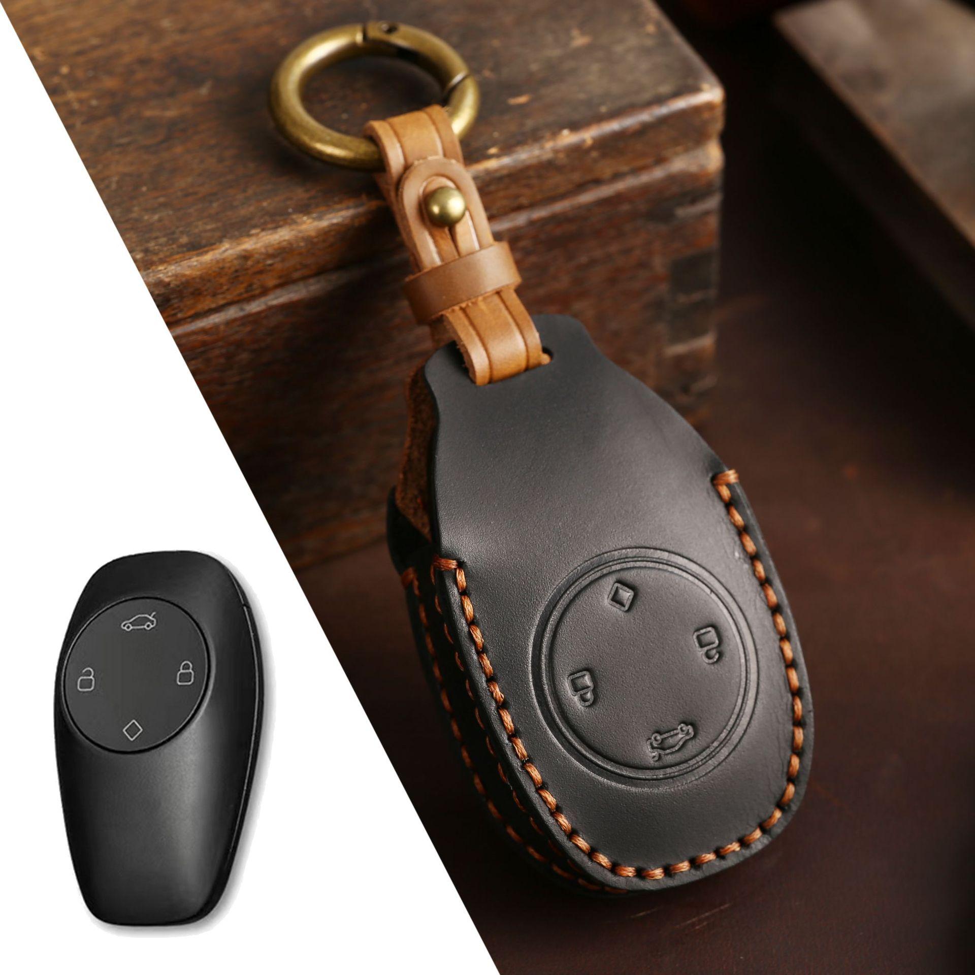 

Защитный чехол для ключа автомобиля подходит для модифицированного мужского и женского чехла для ключей из натуральной коровьей кожи Zero Run T03. чёрный