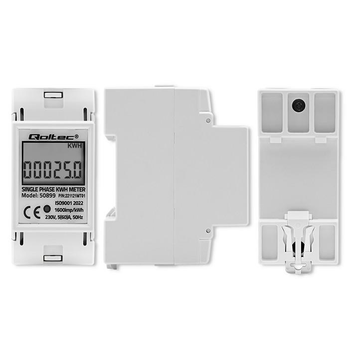 Qoltec Single-phase Electronic Meter | Energy Consumption Meter for DIN Rail | 230V | 60A | LCD | 2P