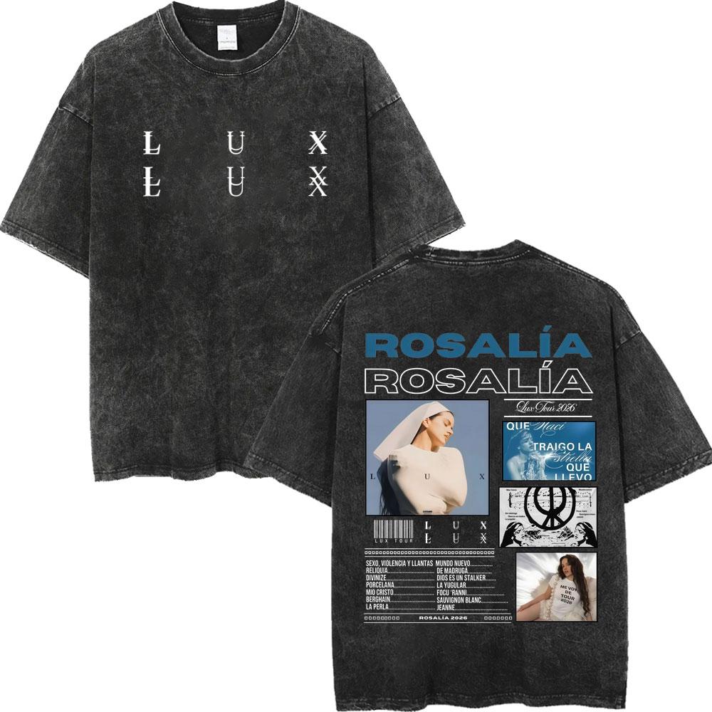 Rosalia LUX Tour Koszulki z Nadrukiem Męskie Damskie Moda Estetyka Vintage Spierana Koszulka Bawełna Wysokiej Jakości Oversize Koszulki