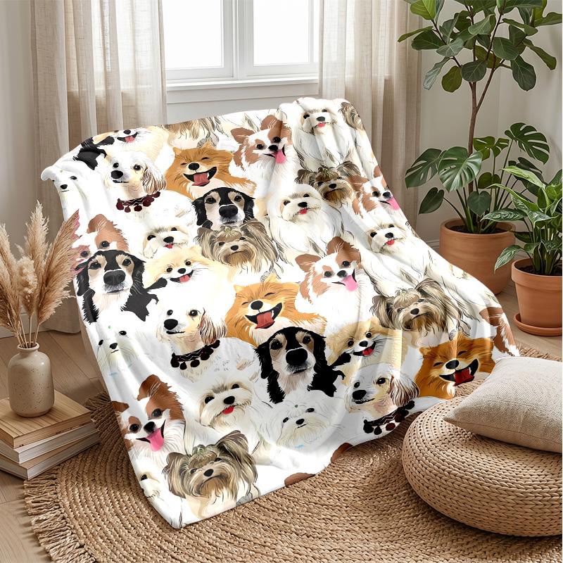 Group of Cartoon Dogs Theme Blanket Lightweight Warm Flannel Blanket Decorative Throw Blanket for Home Decoration