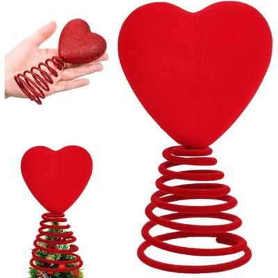 Valentine's Day Decoration,Mini Tree Topper 5 Inch Hearts Tree Topper for Wedding Shower Party Supplies Gift (Velvet Red)