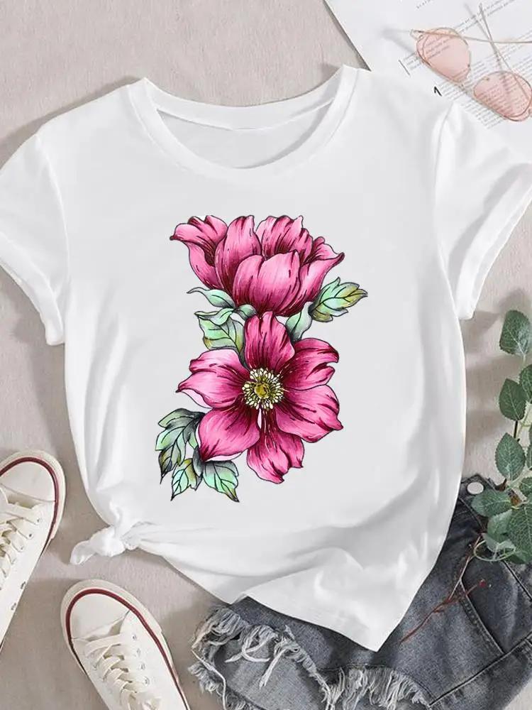 Mode T-Shirt Damen Weiblich Damen Kurzarm Kleidung 90er Trend Blume Süß Grafik T-Shirt Druck Oberteil Kleidung Tee