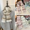 Korean Style Rainbow Striped Scarf Plush Winter Shawl Fashion Cashmere Knitted Scarf  Women