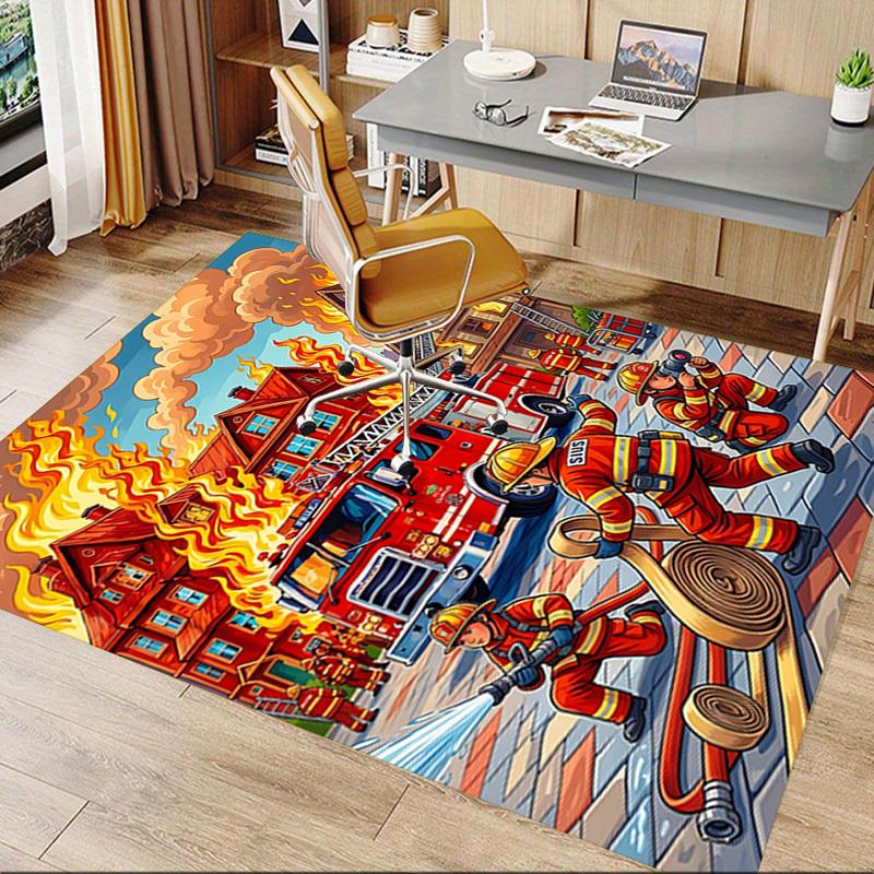 1PC Firefighter Firetruck Non-Slip Floor Carpet, Office, Family, Bedroom, Studio - Large Area Rug,  Decorative Mat, Longlasting Material-C0411