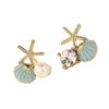 Asymmetric Starfish Earrings Stud Elegant Starfish Pearls Earrings With Crystal Zircons Marine Inspired Jewelry