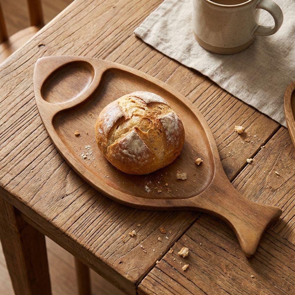 Natural Serving Platter Rustic Solid Wood Tray Tableware Fish Shaped Plate Restaurant Use