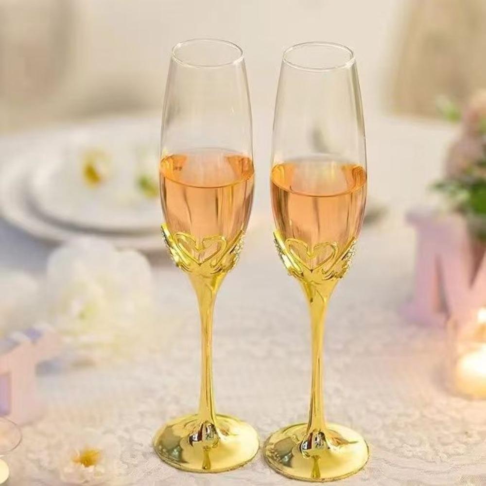 Crystal Champagne Glasses, Wedding Goblets, Red Wine Glass, European Household Sparkling Sweet Glassware, Golden Drinkware