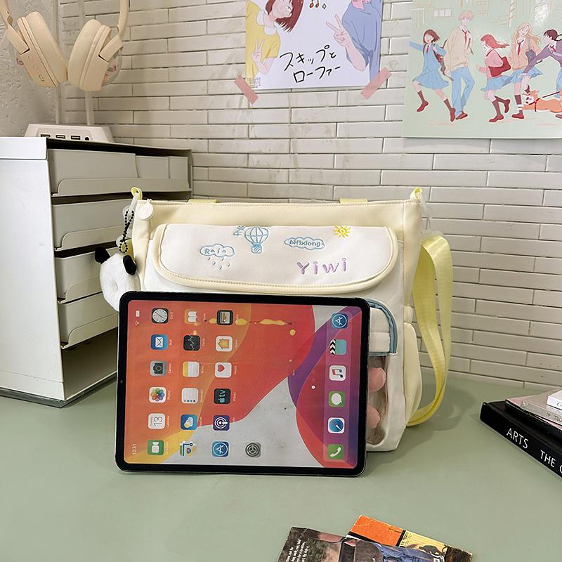 Large Capacity Shoulder Bag Student Book Bag Color Block Crossbody Bag