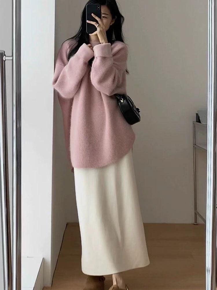 Women's Cozy Soft Sweater: Autumn-Winter 2024 Loose Mid-Length Wool Pullover